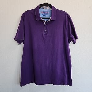 Robert Graham Mens 2XL Polo Shirt Solid Purple with Floral Contrast Casual